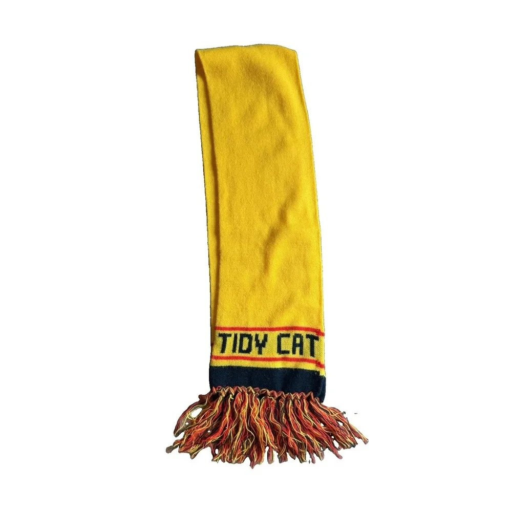 Vintage Tidy Cat Scarf—Promotional Advertising Yellow Tassels Warm Winter Wear